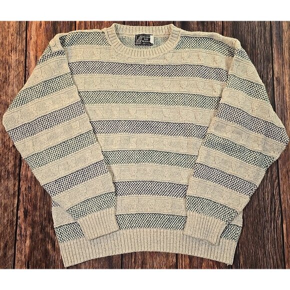Peconic Bay Traders Vtg Sweater Cable Knit 100% Cotton Pullover USA Made Men's L - Picture 2 of 9